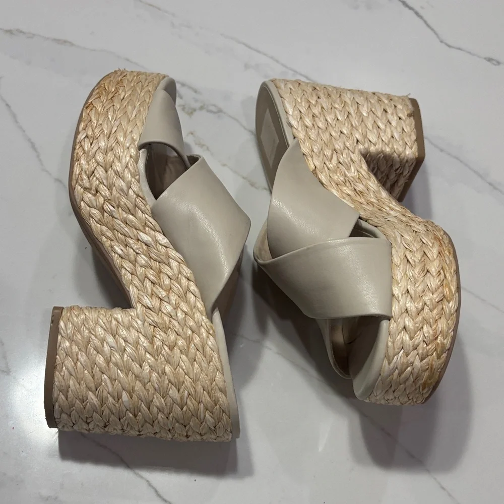 Neutral Espadrille Wedge Slide Sandals - Beige